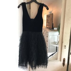 BCBG velvet and feather black dress size XS